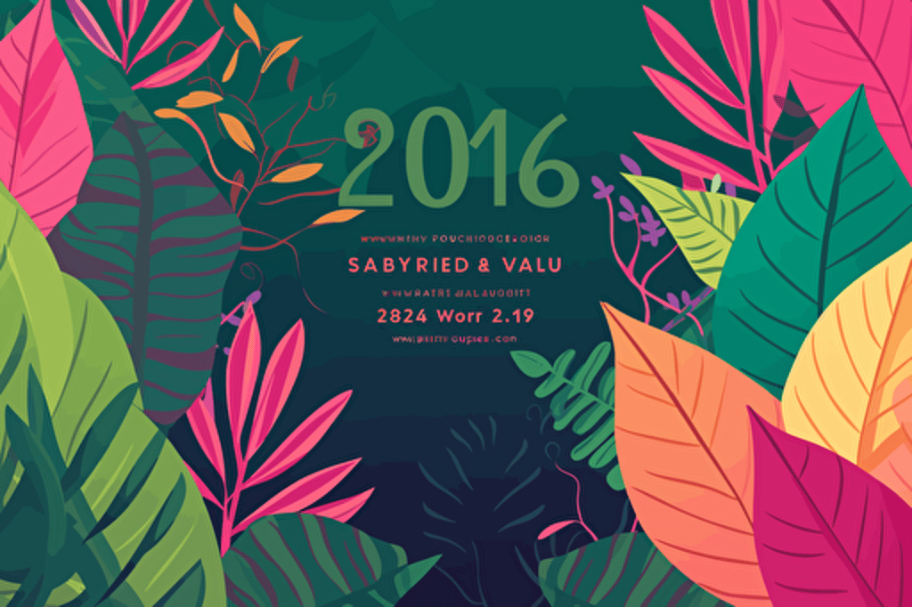 email invitation on full canvas, End of Year celebration, vector plants, leaves, bright contrasting colors, simple but beautiful
