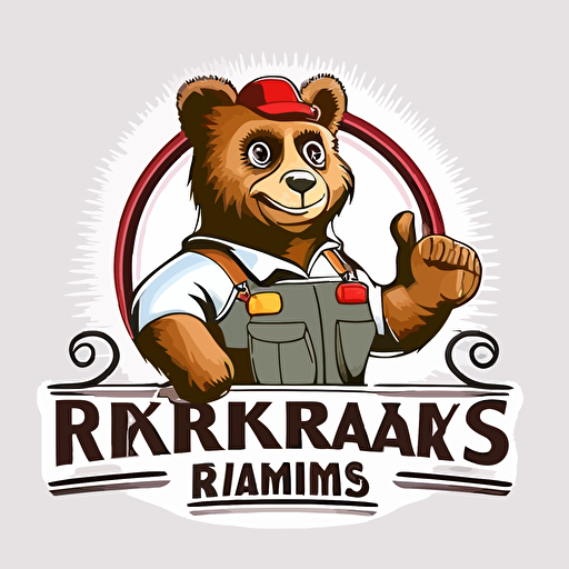 logotype with friendly electrician bear, company name "Rymarks Elektriska", white background, vector style