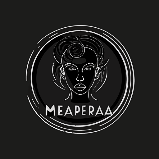 a simple, vector, minimal logo design for an artist called "Marekevada", black backround, cryptic