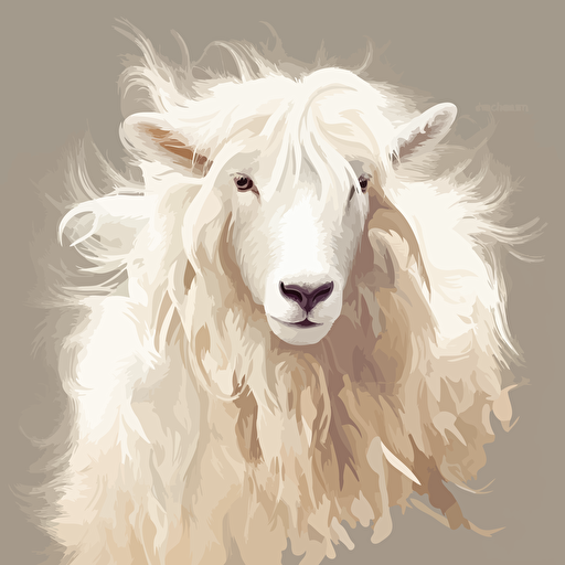 angora goat,long horns, curly hair, white colo,r natural background ,vectoral style
