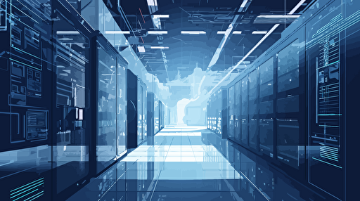 Stunning vector art data center, minimalism, blue and white