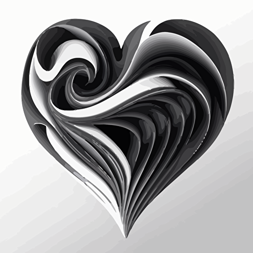A heart on a white background, style vector back and white, silk shape