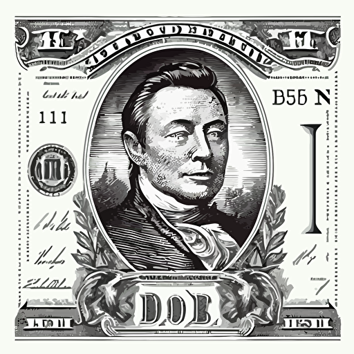 vector illustrated detailed logo of a US dollar bill with Elon musk as the president on the bill