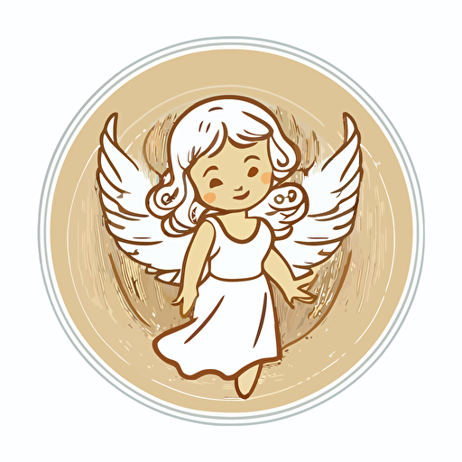 vector image, cute angel girl in white dress, in circle, proffesional logo
