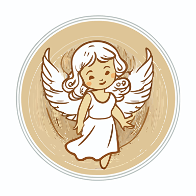 vector image, cute angel girl in white dress, in circle, proffesional logo