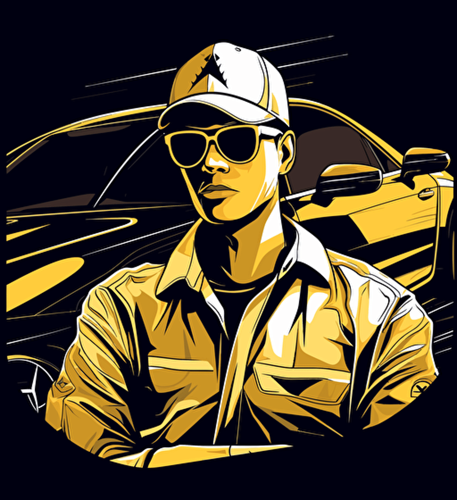 abstract vector illustration the driver of a mercedes in full uniform and sunglasses, in the style of furaffinity, charismatic
