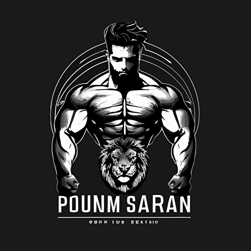 minimalistic vector logo of royal man lion intensely working out
