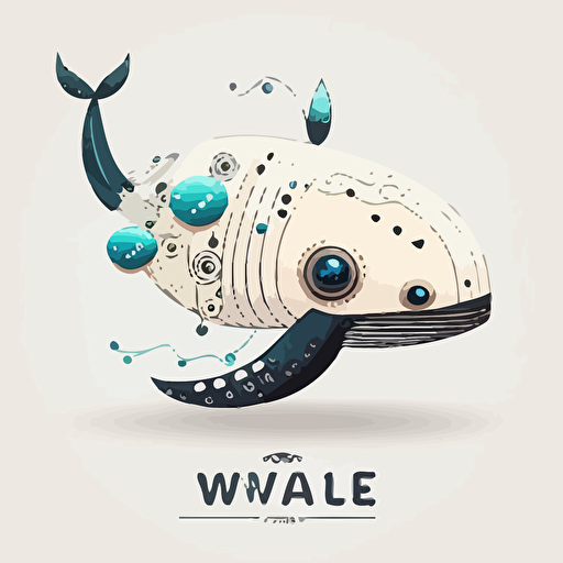create a vector logo of a cute robotic whale whose body is covered in ancient hieroglyphs. Simple, white background