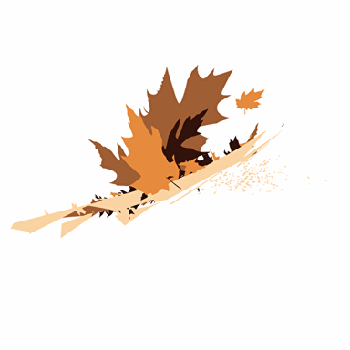 an autumn leaf with jagged edges falling in the air, minimalist design, orange and brown, vector art