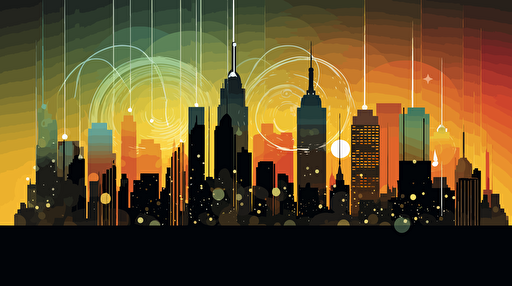 The Power of, AI, Innovative thinking, New York skyline, art deco, vector