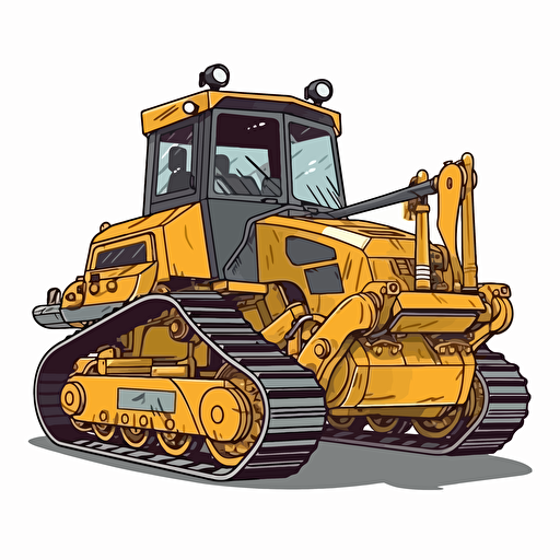 cartoon bulldozer with blade attachment, vector art, white background