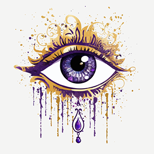 eye of horus, in the style of rococo whimsy, violet and gold, pop inspo, water paint drops, blink-and-you-miss-it detail, florence harrison, sparklecore, transparent background, vector
