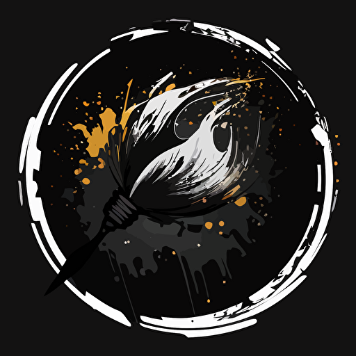 Circular logo with a paint brush, vector, black background
