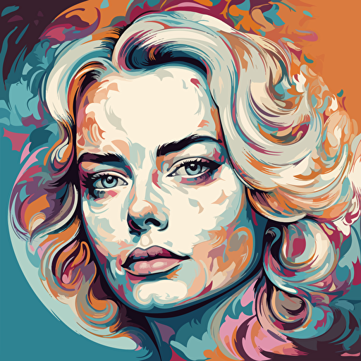 margot robbie face covered in colorful swirls, in the style of martin ansin, simplistic vector art, transcendentalist themes