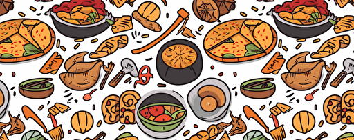 Chinese Food print, pattern, repeating, white background, in the style of vector art, cartoonish, 2d illustration, flat, modern, bright, cheerful
