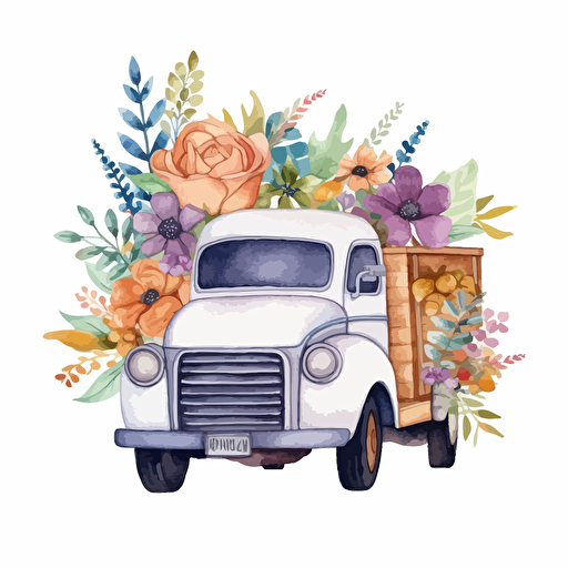 watercolor vector illustration boho flower truck sticker white background
