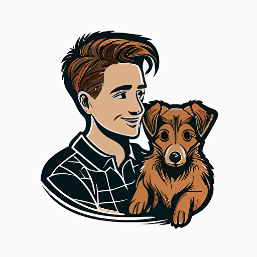 A logo of A person holding a dog in a vector style with no background