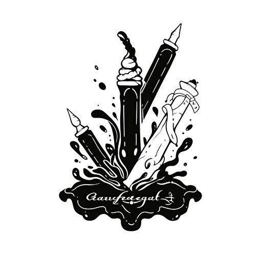a logo design of a chaotic fountain pen, black and white, minimialist, fun, logo, design, vector design