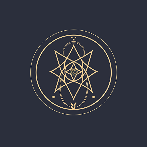 a round white minimalistic, flat vector logo for an expensive natural alchemy brand.