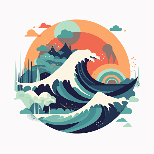 vector illustration, flat illustration, simple colours, surf wave