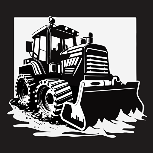 Bulldozer black and white logo. Vector art.