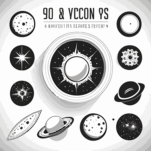 sets of 9 Astronomy vectors, flat, black and white vectors, white background