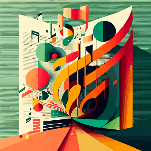 Coherent vectorized cartoon sheet music ，color block，colorful