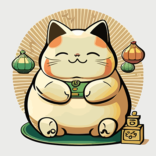 fat Maneki Neko with original color and backgroud casino room , cute ,simple vector,cartoon ,3