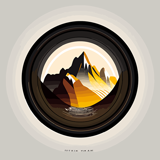 vector logo of a lens showing mountains inside it