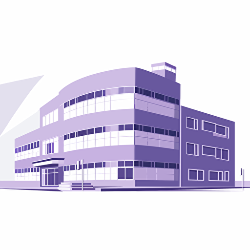 vector illustration of a company building, very subtle purple gradient, daylight, white background