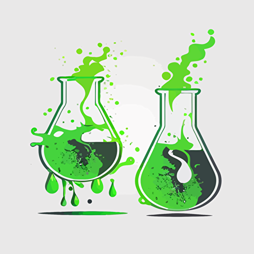 flat vector broken beakers with bright green liquid logo