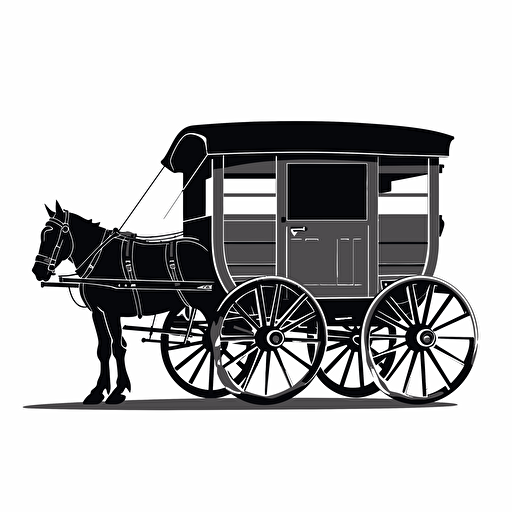 simple 19th century american horse wagon, minimalism, vector art, black and white, flat