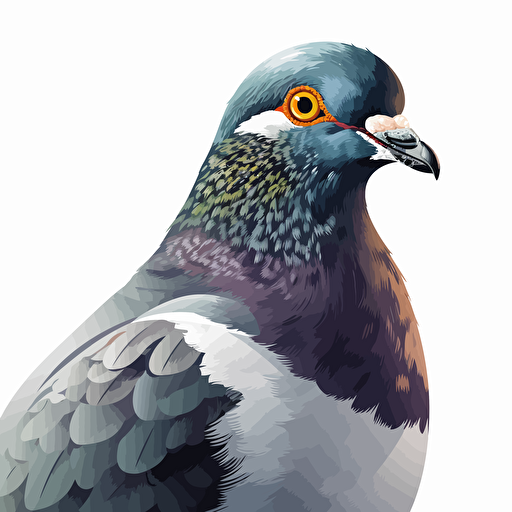 Pigeon bird looking straight in the camera, white bg, vector