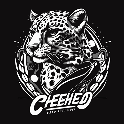 an uncluttered illustration for a speed club. The leopard is the club's mascot. Represent the whole body of the animal. 90s spirit, vector, in black and white, flat 2d