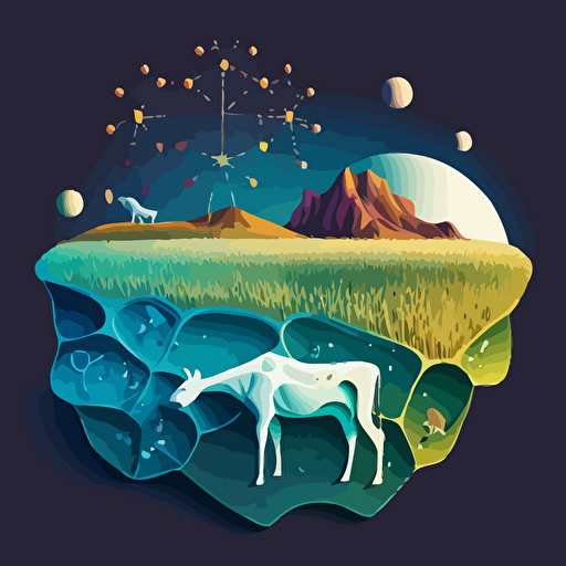 a vector art illustration of grazing land and the carbon atom