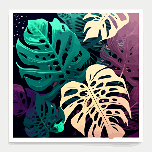 hires vector texture pattern jungle monstera leaves light theme white dominant vaporwave colors