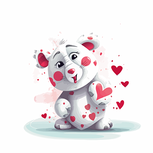 cute animal with hearts, detailed, cartoon style, 2d clipart vector, creative and imaginative, hd, white background