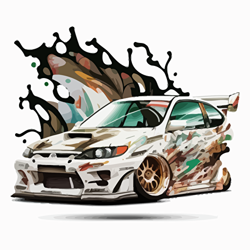 jdm car with lots of designs on it, sticker, vector, white background