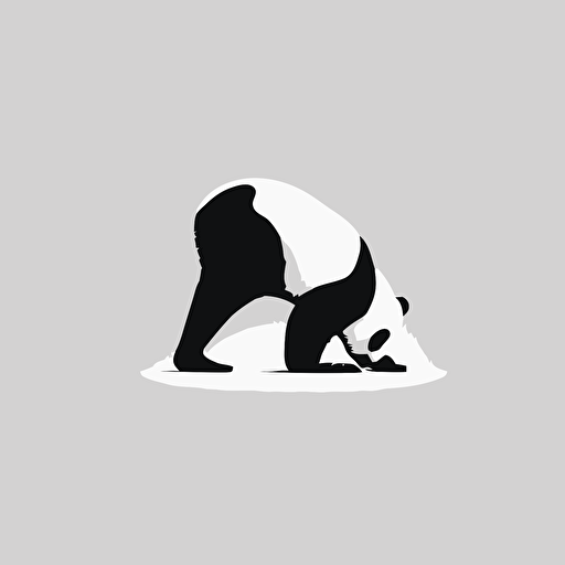 abstract vector logo of a black and white panda. Downward dog yoga pose. Minimal. Clean. Basic.