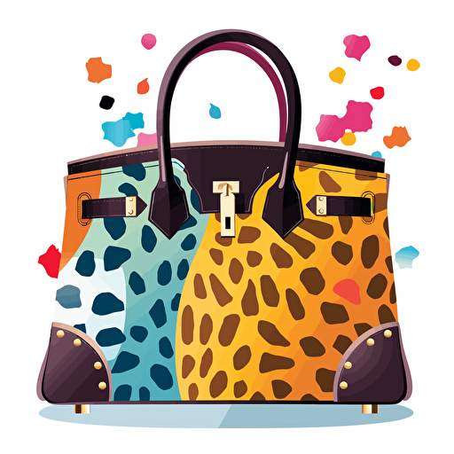a cell vector illustration of a birkin bag with fun animal prints, stylized