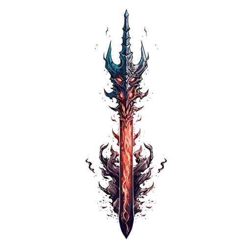 sword enemy, huge sword, 2d, vector art, sinister, simple colors, on white background
