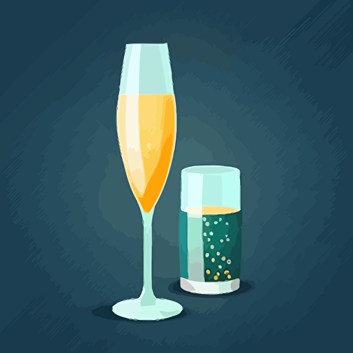 champagne flute and glass in a vector art cartoon style, flat color,