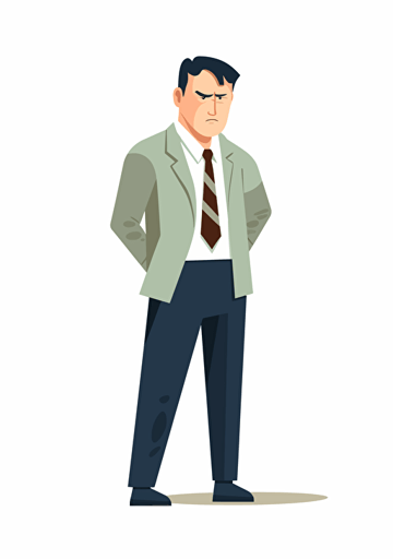 South Korean middle-aged male office worker with angry face, dry and neat, white background, Artsy flat vector illustration