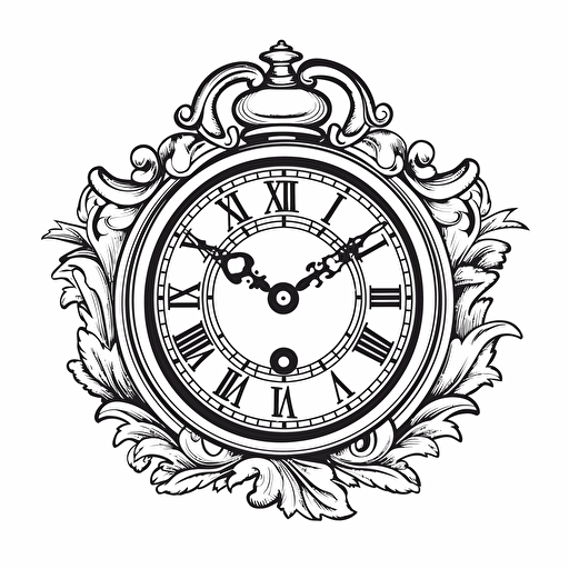 clock . No Shadow. Cartoon. Coloring page. Vector. Simple.