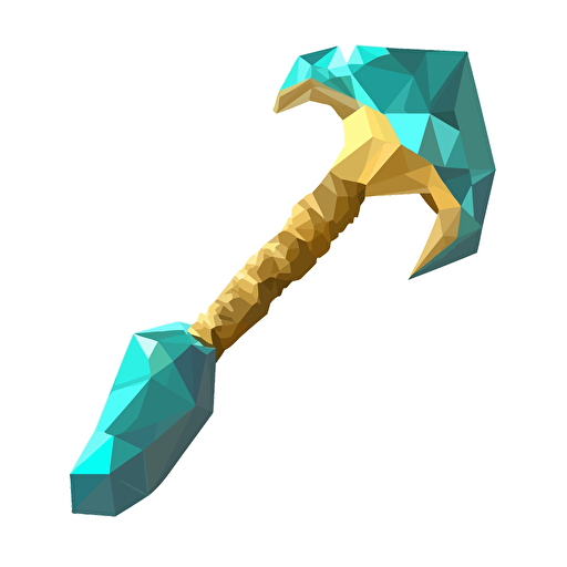 low poly gold teal pickaxe vector