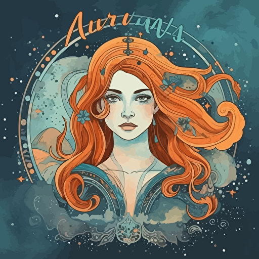 Aquarius zodiac sign in boho art style, intricated details, watercolors and flat vector mix