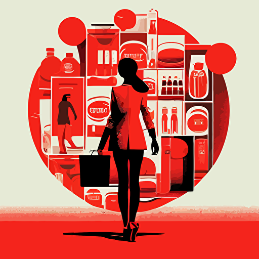 the concept of consumer centricity, illustrated in corporate vector style, using red as an accent color