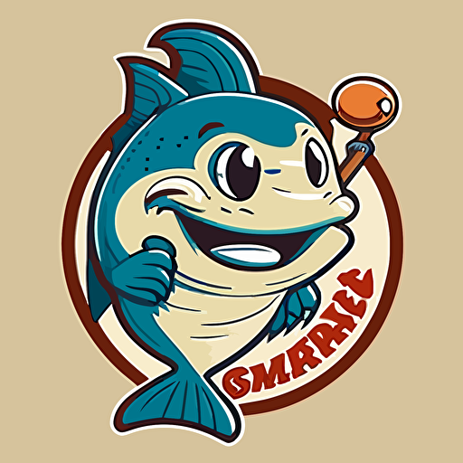 suckermouth catfish, 1930s baseball mascot, two colors, 1930s cartoon animation, vector logo, smiling, very simple, holding baseball