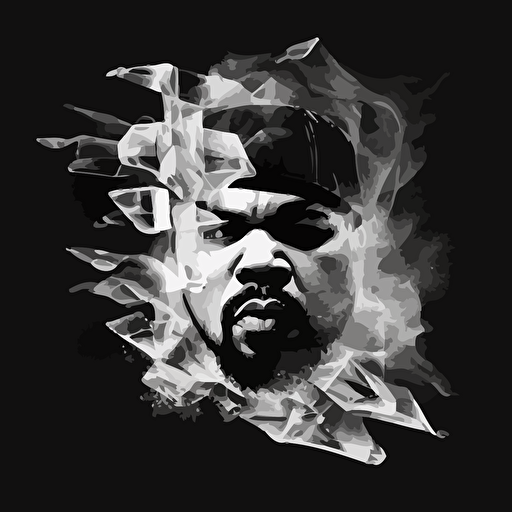 black and white vector image of ice cube flying on fire