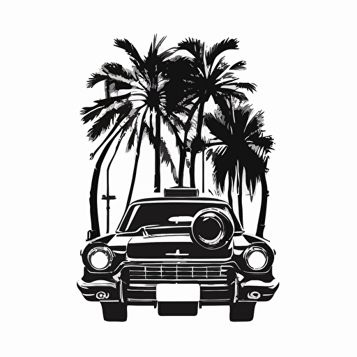 iconic logo of cameracar and palm tree, black vector, on white background